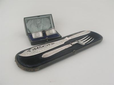 Appraisal: A cased pair of Victorian fish servers with bead pattern