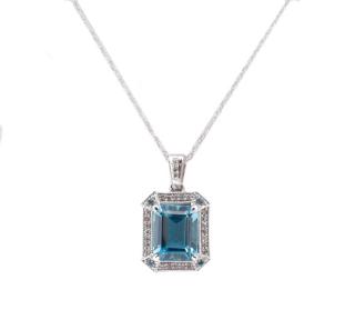 Appraisal: k White Gold Blue Topaz Diamond Necklace Ladies k white