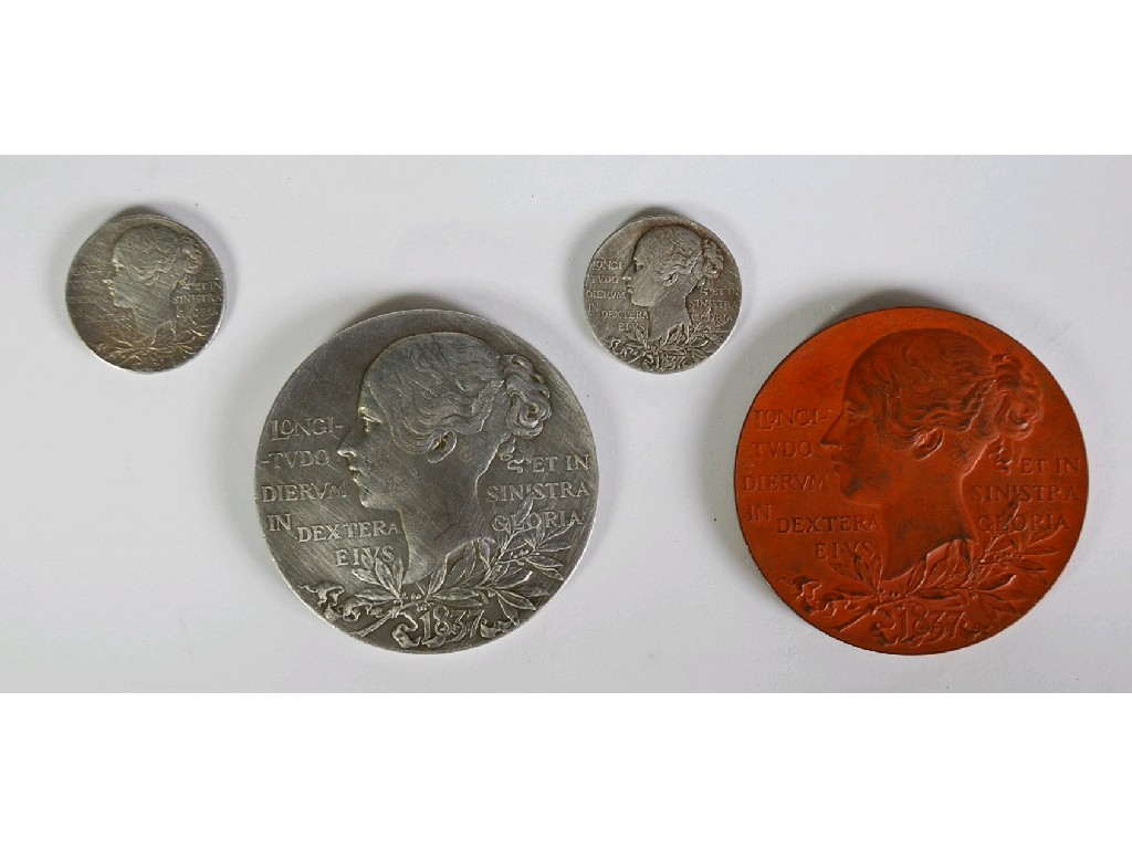 Appraisal: FOUR WHITE METAL AND COPPER QUEEN VICTORIA DIAMOND JUBILEE COMMEMORATIVE