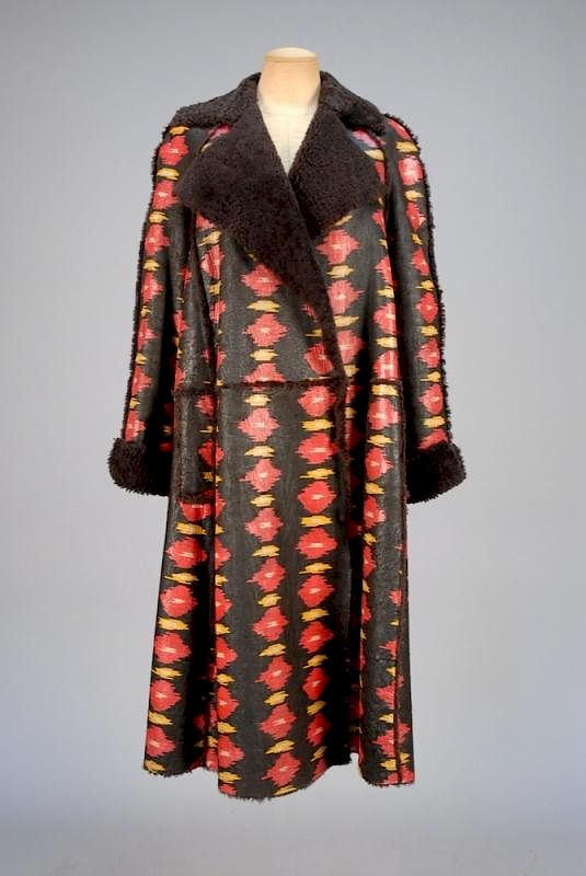 Appraisal: OSCAR de la RENTA IKAT PATTERN SHEARLING COAT Dark brown