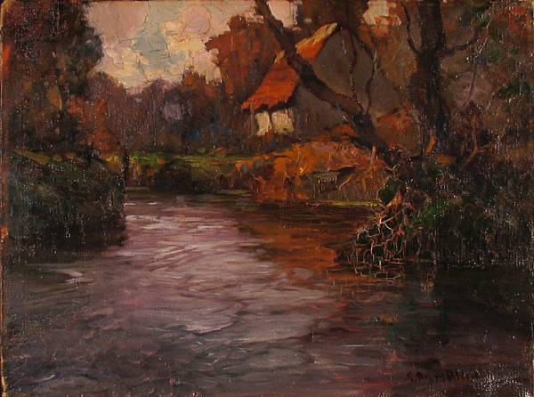 Appraisal: George Ames Aldrich American - A Cottage by a River