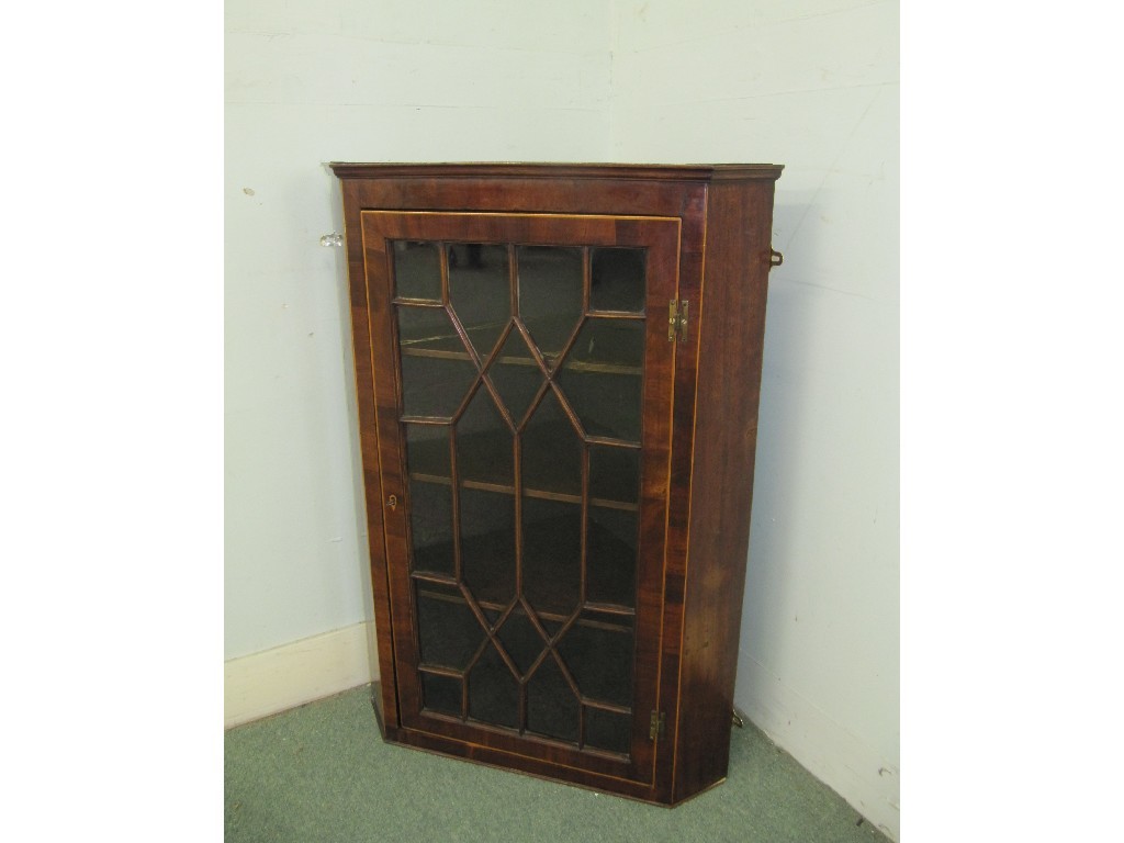 Appraisal: Victorian mahogany inlaid corner cabinet the glass door bearing astragal