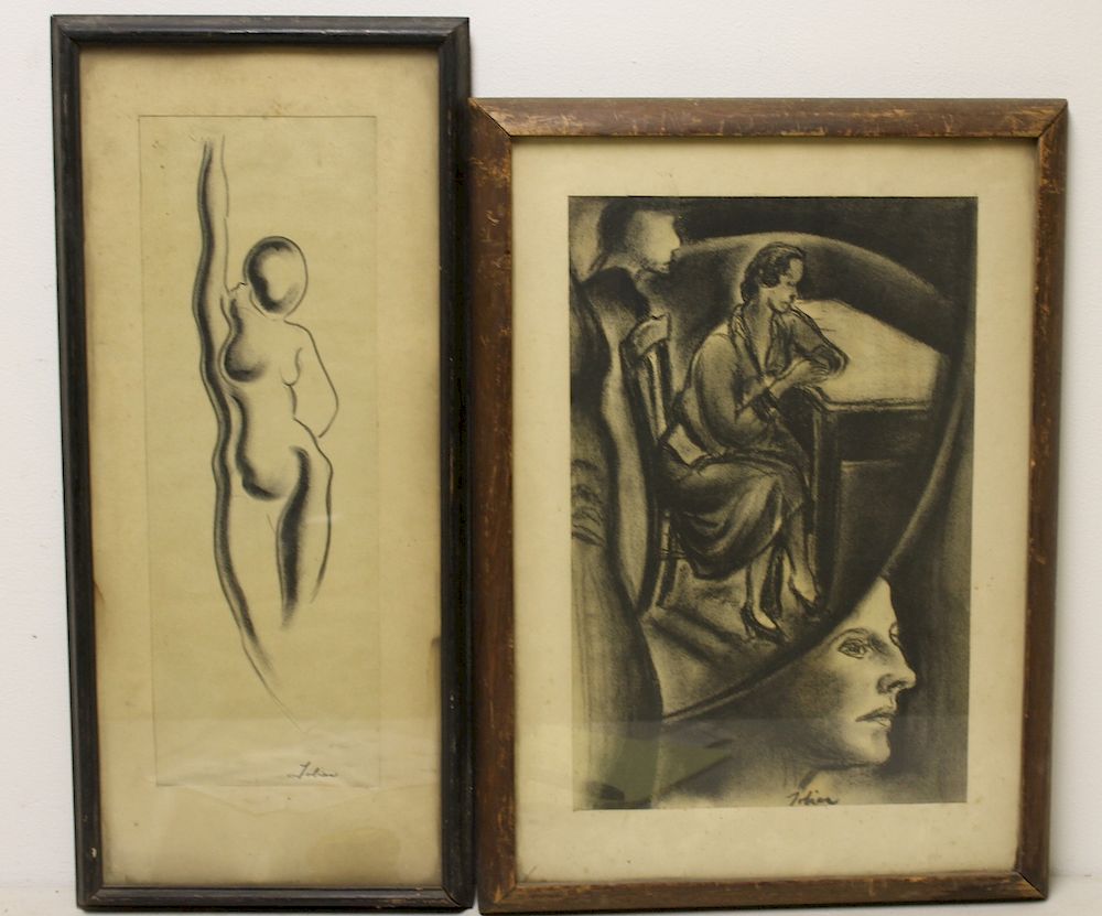 Appraisal: TOBIAS Abraham Framed Charcoal Drawings Both signed Abraham Joel Tobias