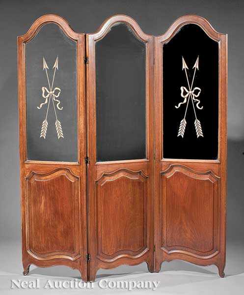 Appraisal: An Antique Louis XV-Style Carved Walnut Mirrored Three Panel Dressing