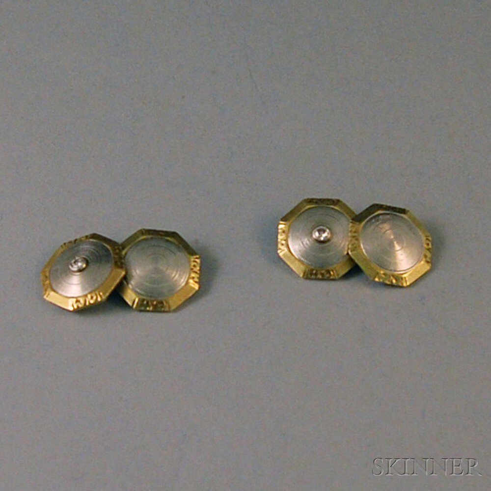 Appraisal: Edwardian Platinum and kt Gold Cuff Links each octagonal link