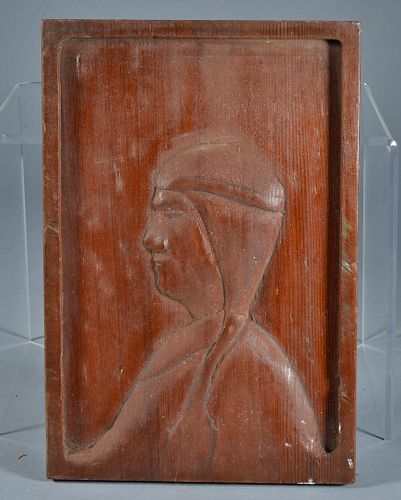 Appraisal: AMERICAN INDIAN CARVED WOOD PANELca carved pine plaque Condition all