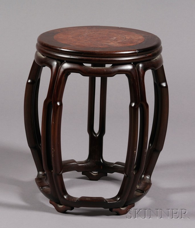 Appraisal: Drum-shaped Stool China th th century rosewood with an inset