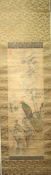 Appraisal: Unidentified Korean th th Century Peacock and peahen hanging scroll