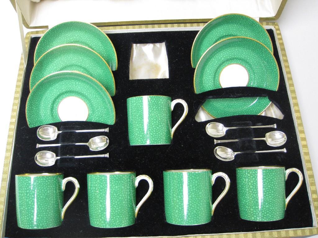 Appraisal: Five Coffee Cans and Saucers with shagreen design and six