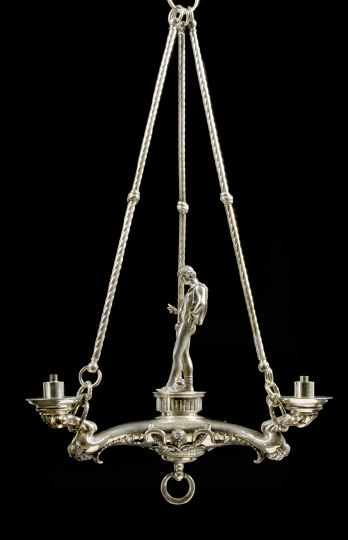 Appraisal: Regency-Style Nickel-Plated Three-Light Chandelier early th century of classical inspiration