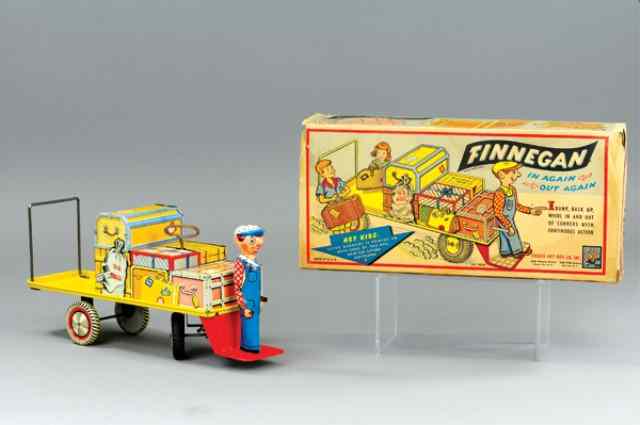 Appraisal: 'FINNEGAN'' MECHANICAL HAND CAR Unique Art partial box lithographed tin