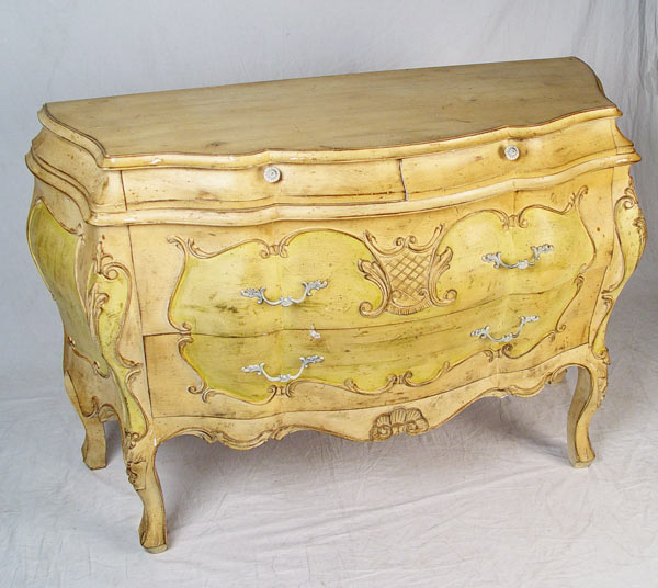 Appraisal: FRENCH STYLE PAINT DECORATED BOMBAY CHEST Two half length drawers