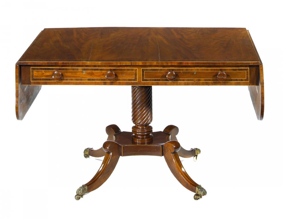 Appraisal: A GEORGE IV MAHOGANY SOFA TABLE crossbanded in rosewood and