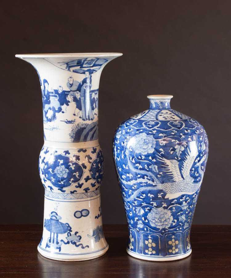 Appraisal: TWO CHINESE QING BLUE AND WHITE GLAZED PORCELAIN VASES the