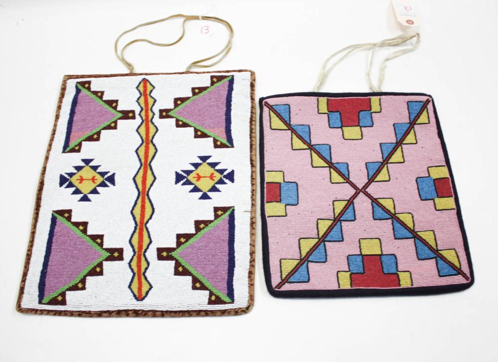 Appraisal: TWO NATIVE AMERICAN NEZ PERCE BEADED BAGS both with entire