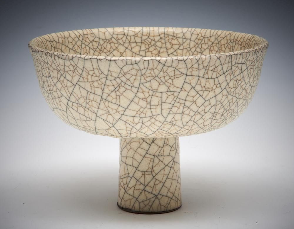 Appraisal: Crackle Glazed High Stem Bowl Crackle Glazed High Stem Bowl