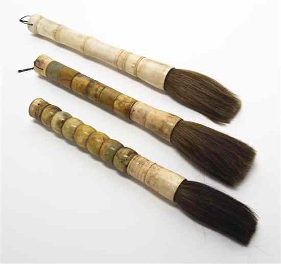 Appraisal: Three Southeast Asian Calligraphy Brushes two with hardstone and bone