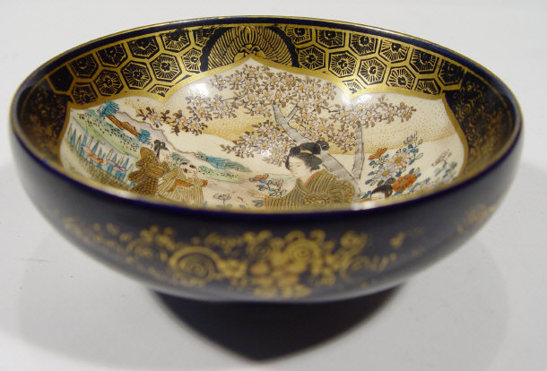 Appraisal: Japanese Satsuma pottery bowl hand painted and gilded with Geisha