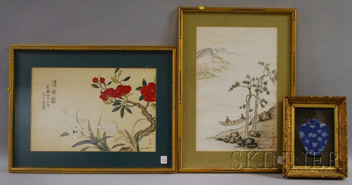 Appraisal: Three Framed Asian-style Paintings