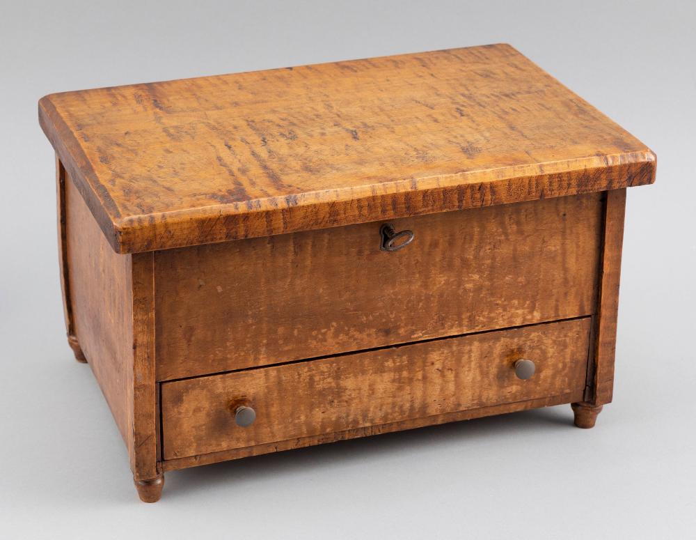 Appraisal: MINIATURE BLANKET CHEST DRESSER BOX TH CENTURY HEIGHT WIDTH DEPTH