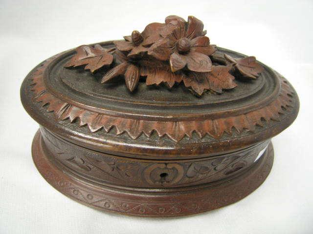 Appraisal: Black Forest Victorian Carved Jewelry Box oval deeply carved floral