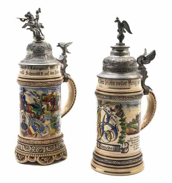 Appraisal: Two German Pottery Steins Merkelbach Wick each liter depicting soldiers