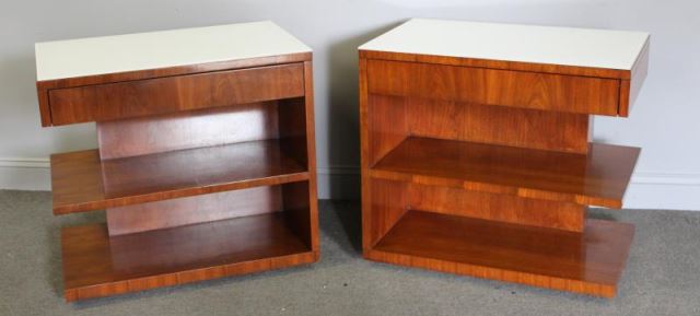 Appraisal: Pair of Modern Ralph Lauren End Tables Milk glass tops