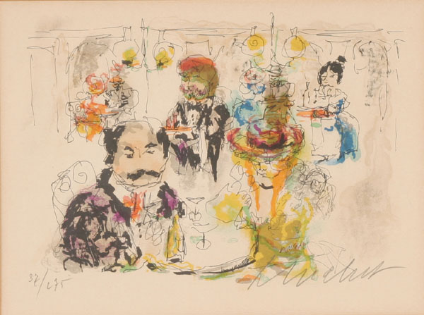 Appraisal: Emmanuel Urbain Huchet French b Cafe color lithograph x pencil