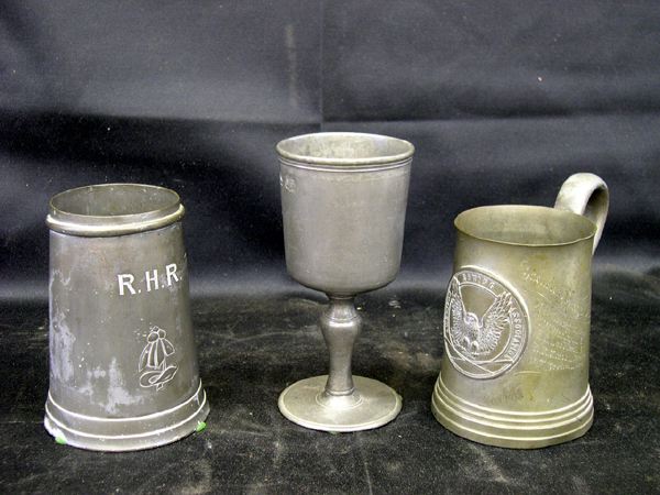 Appraisal: Group of Three Pewter Tankards consisting of a good Continental