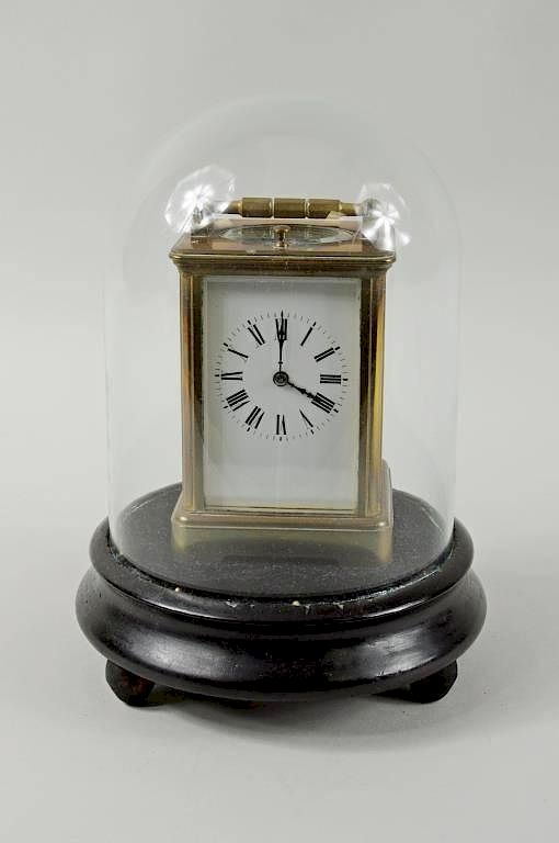 Appraisal: French Brass Traveling Clock w Repeater Movement French brass traveling