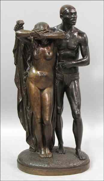 Appraisal: THEODORE HEBERT TH CENTURY ALLEGORICAL MAN AND WOMAN Bronze signed