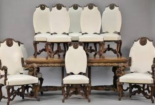 Appraisal: Eleven piece walnut dining room set with ten leather upholstered