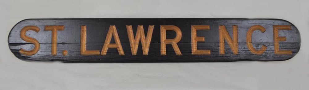 Appraisal: Ship's Nameboard Tugboat St Lawrence in carved and painted wood