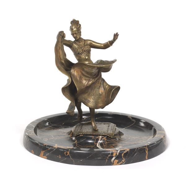 Appraisal: AUSTRIAN BRONZE DANCER SCULPTURE WITH ARTICULATED SKIRT x Austrian bronze