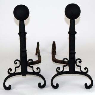 Appraisal: Pair of iron andirons with balls Pair of iron andirons