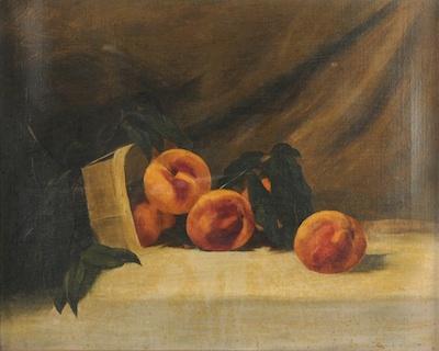 Appraisal: American School th Century Still life with peaches Oil on