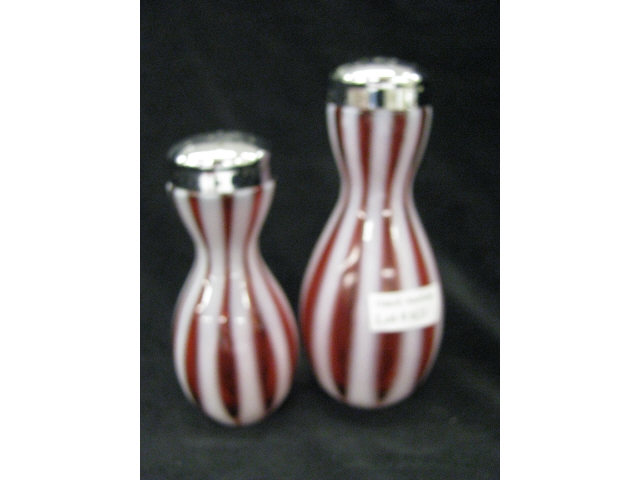 Appraisal: Cranberry Opalescent Art Glass Salt Pepper Fenton salt pepper excellent