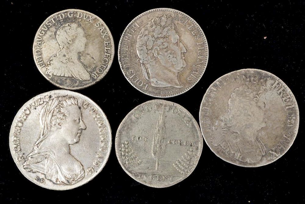 Appraisal: Five Early European Silver Coins including a Louis XIV Ecu