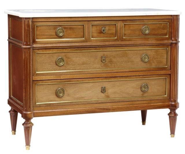 Appraisal: French Louis XVI style marble-top mahogany commode early th c