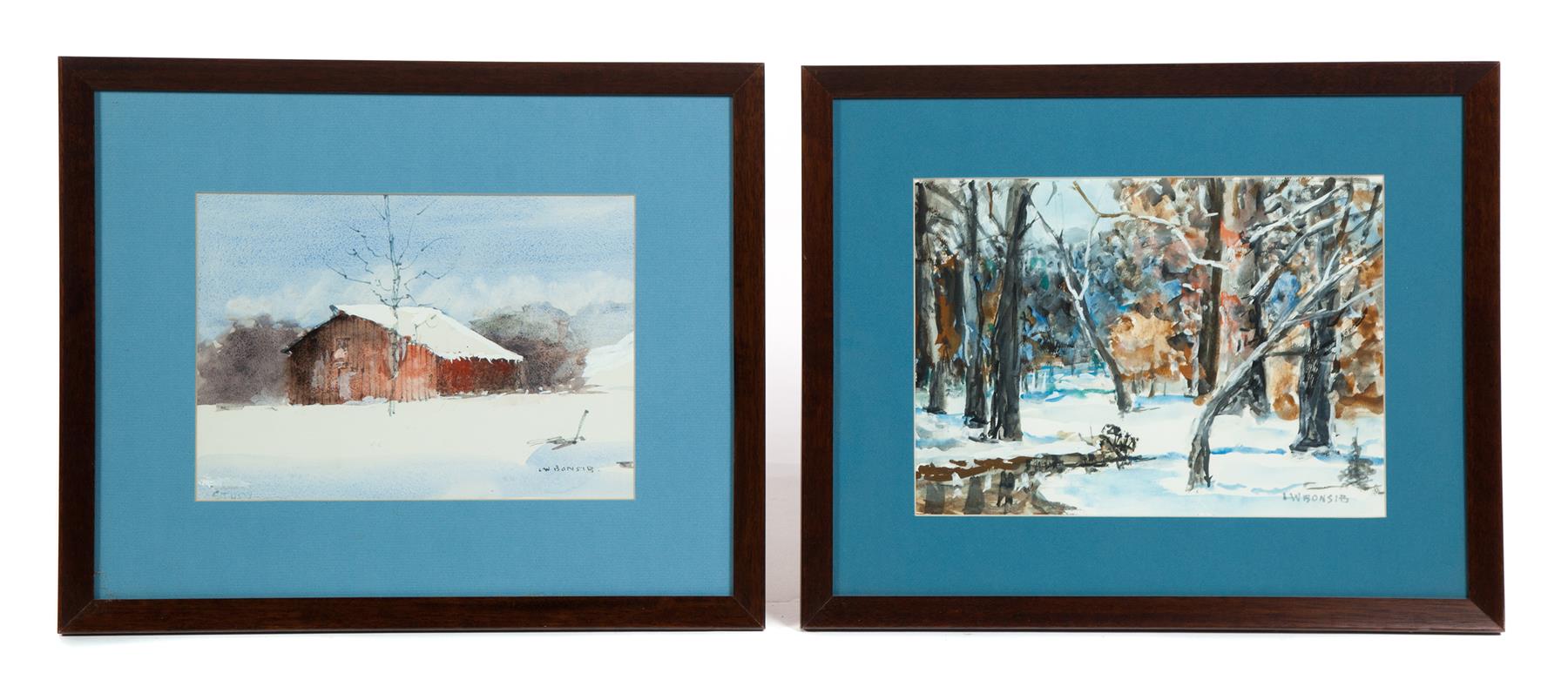 Appraisal: TWO WINTER LANDSCAPES BY LOUIS BONSIB INDIANA - Watercolor on