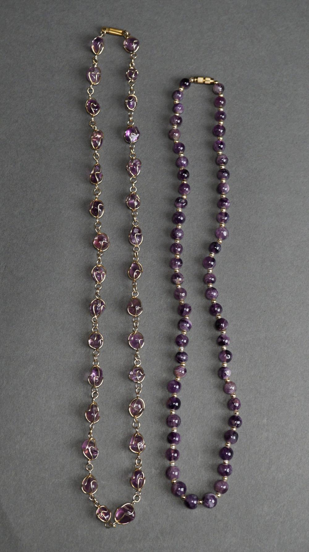 Appraisal: TWO AMETHYST BEAD NECKLACES LONGER IN CM SHORTER IN CM