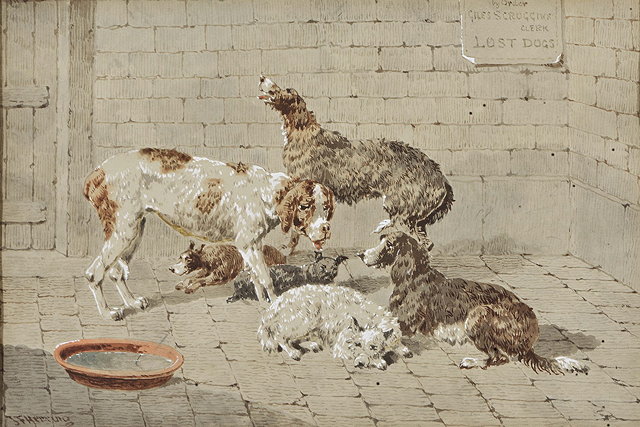 Appraisal: JOHN FREDERICK HERRING II - 'Lost Dogs' signed brown ink