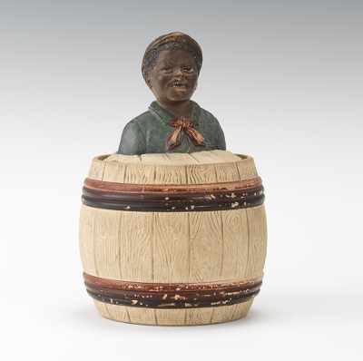 Appraisal: Attributed to Johann Maresch Black Americana Composite Tobacco Jar with