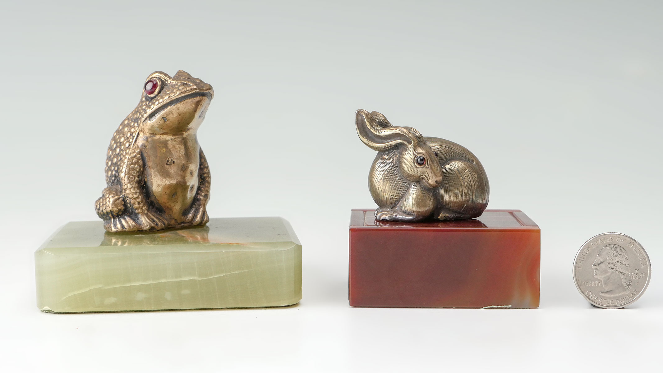 Appraisal: PIECE VERMEIL GARNET FROG RABBIT Comprising - Gilt Sterling Frog