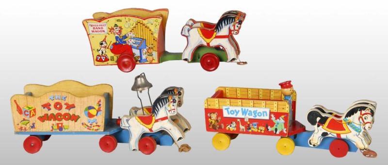 Appraisal: Lot of Fisher Price Horse-Drawn Wagon Toys Description American Includes