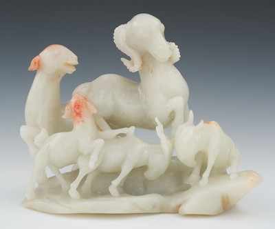 Appraisal: A Chinese Carved Hardstone Figural of a Family of Ram