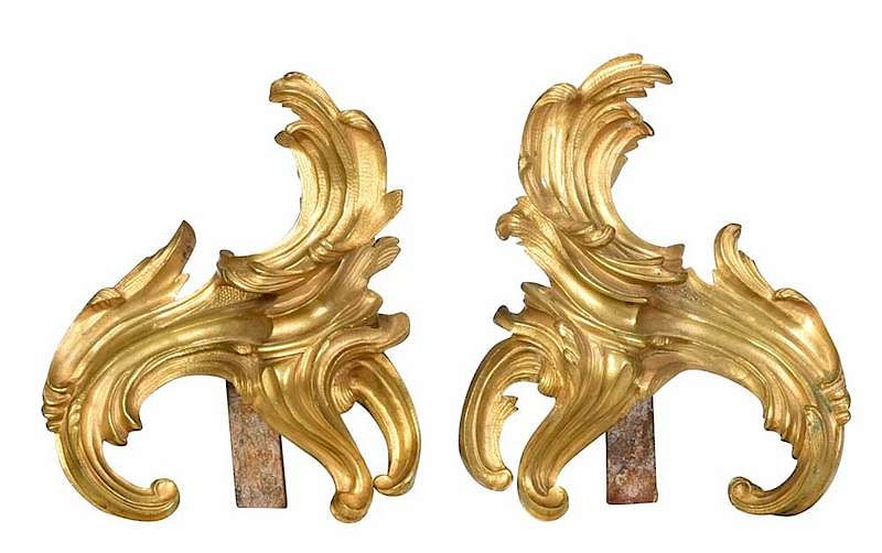 Appraisal: Pair Louis XV Gilt Bronze Chenets French th or th