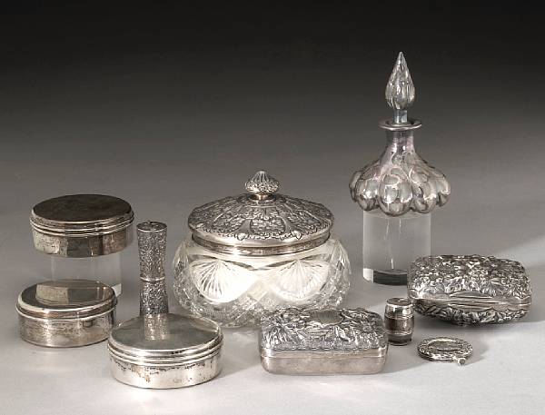 Appraisal: A group of sterling and sterling mounted glass lady's dressing