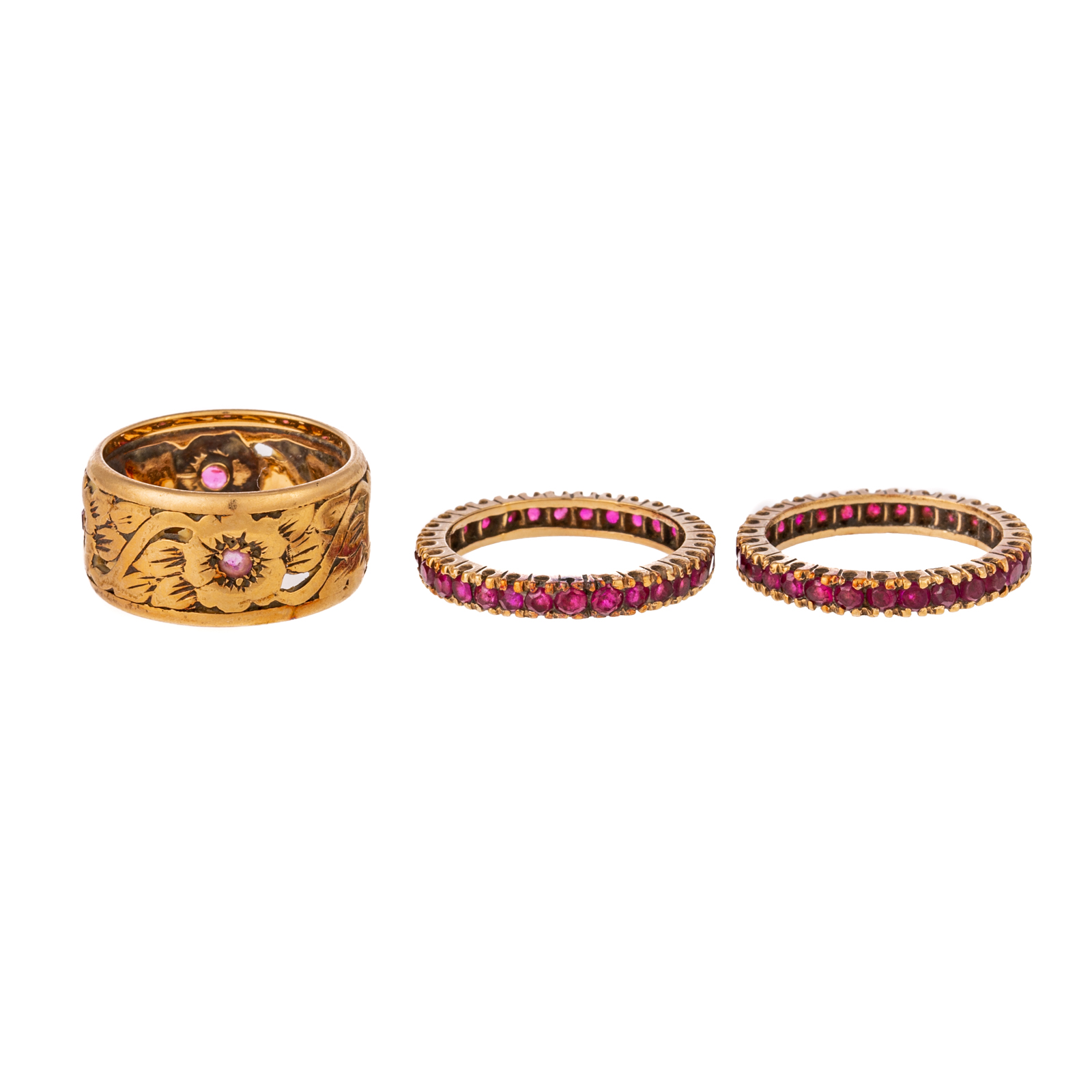 Appraisal: A TRIO OF STACKABLE VINTAGE RUBY BANDS IN K K