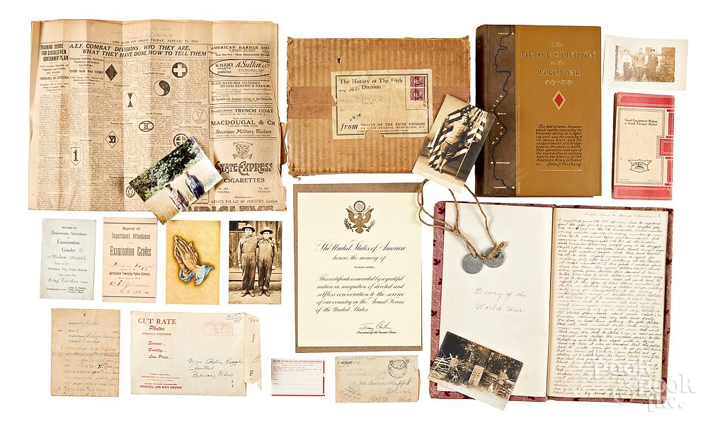 Appraisal: Detailed WWI hand written diary and archives Detailed WWI hand